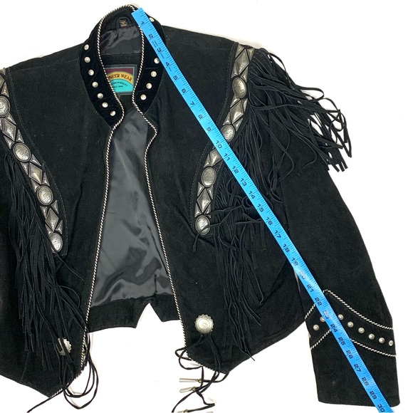Vintage Pioneer Wear Women L Suede Leather Jacket Concho Fringe Studded Western - Picture 12 of 16